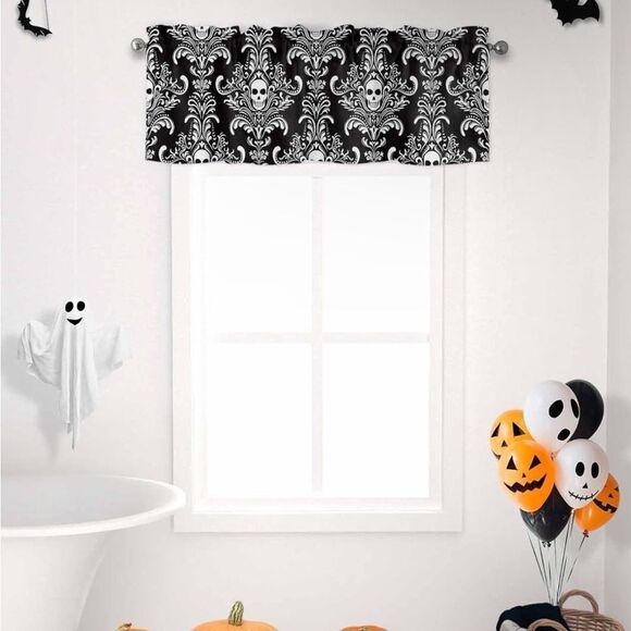 Window Valance Rod Pocket Panel for Kitchen Bedroom Windows Halloween - Picture 7 of 7